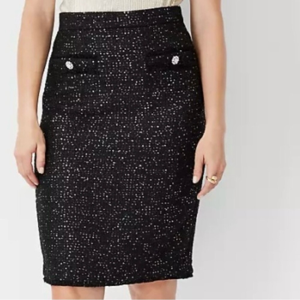 NWT Ann Taylor Sequin Fringe Tweed Pocket Pencil Skirt Sz 2
